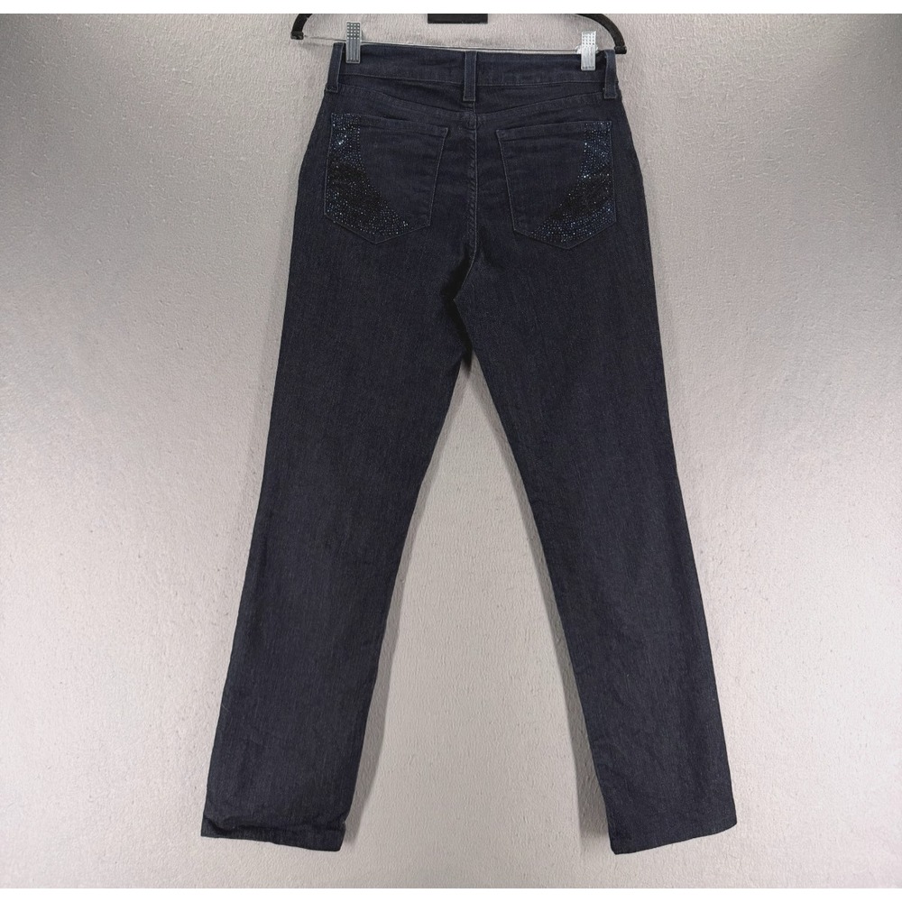NYDJ Samantha Slim Jeans Womens 4 Lift-Tuck Dark Indigo Bling Rhinestone Pockets